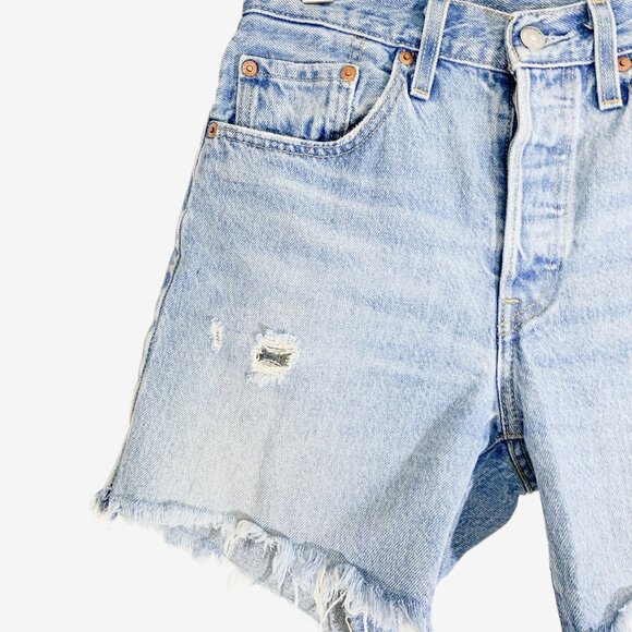 LEVI's 501s "90s Style Distressed Cut-Off High Rise Denim Shorts / 28 Inch Waist - Picture 7 of 7